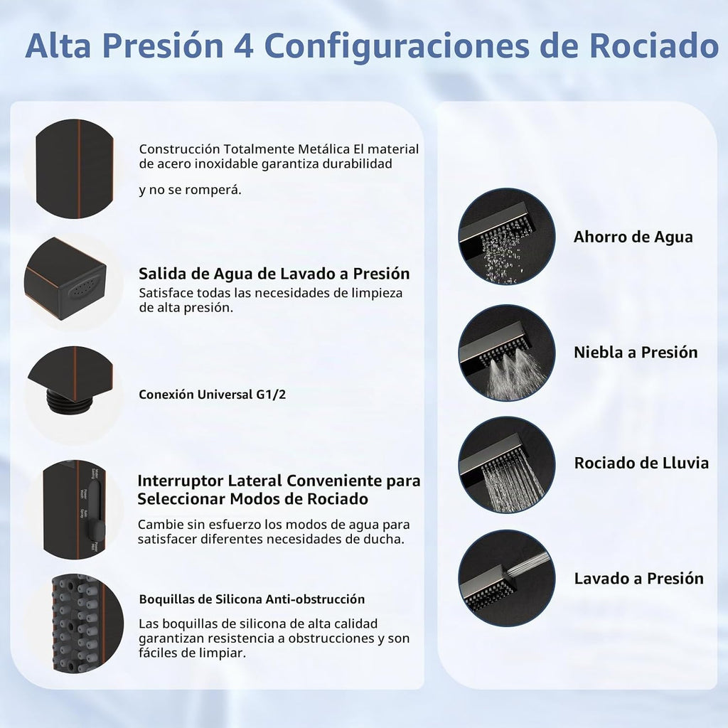Hibbent Cabezal de ducha de 5 modos de 13 pulgadas, rociador de man...