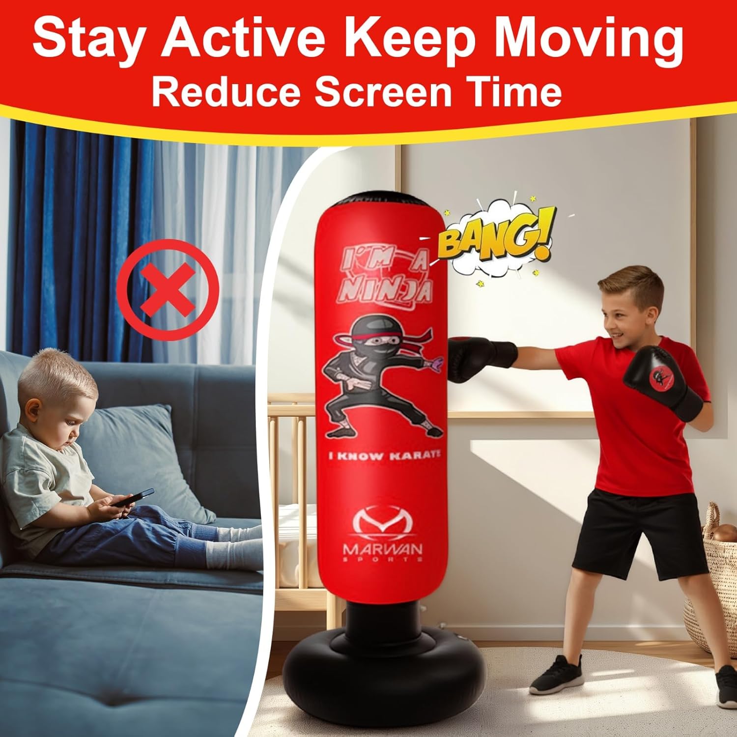 Marwan Sports Ninja - Saco de boxeo para niños, juguete sensorial i...