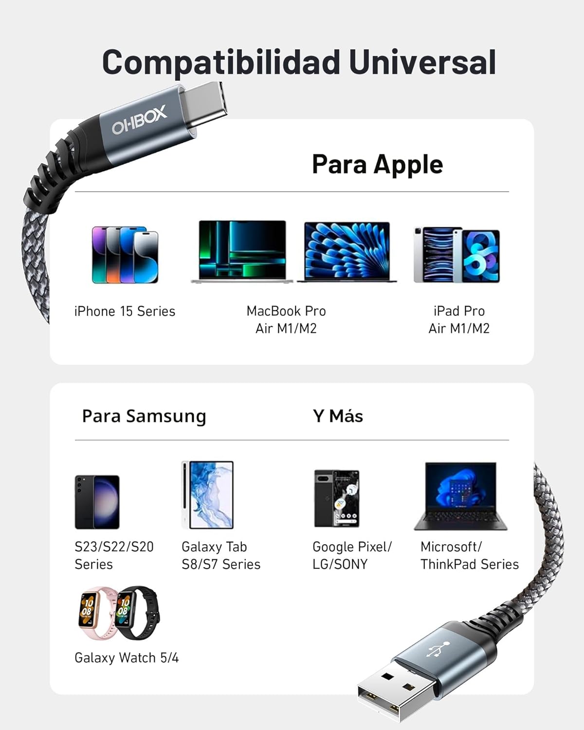 Cable USB a USB C de 60 W de carga rápida [2 unidades de 6 pies], c...