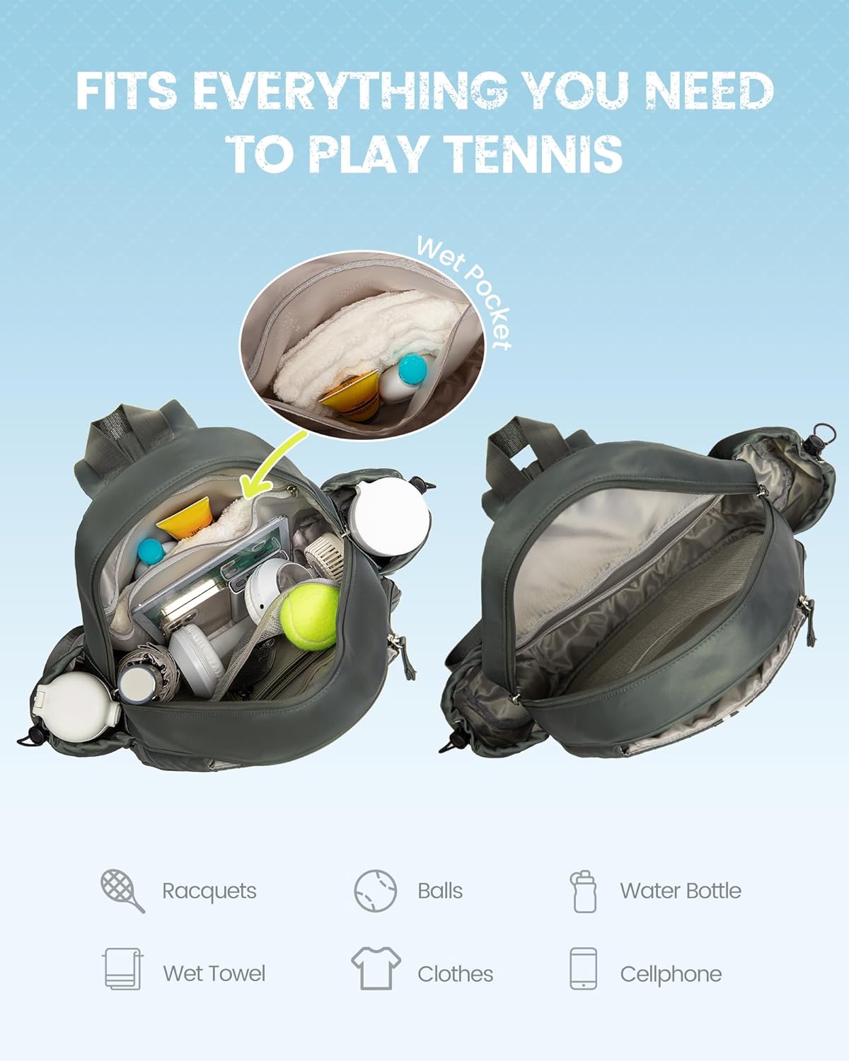Mochila de tenis Sucipi, mochila de tenis acolchada con bandolera c...