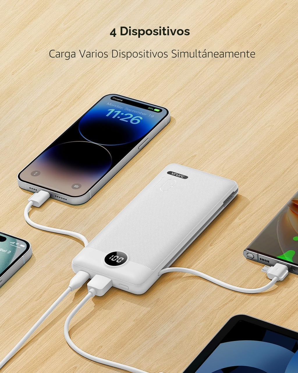 VRURC Cargador portátil con cables y enchufe de pared | Banco de en...