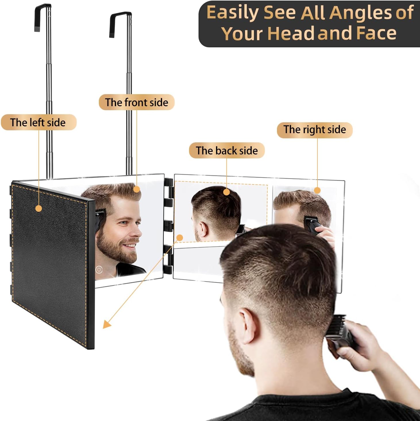 XIGETRAIL Espejo recargable de 3 vías para corte de pelo automático...