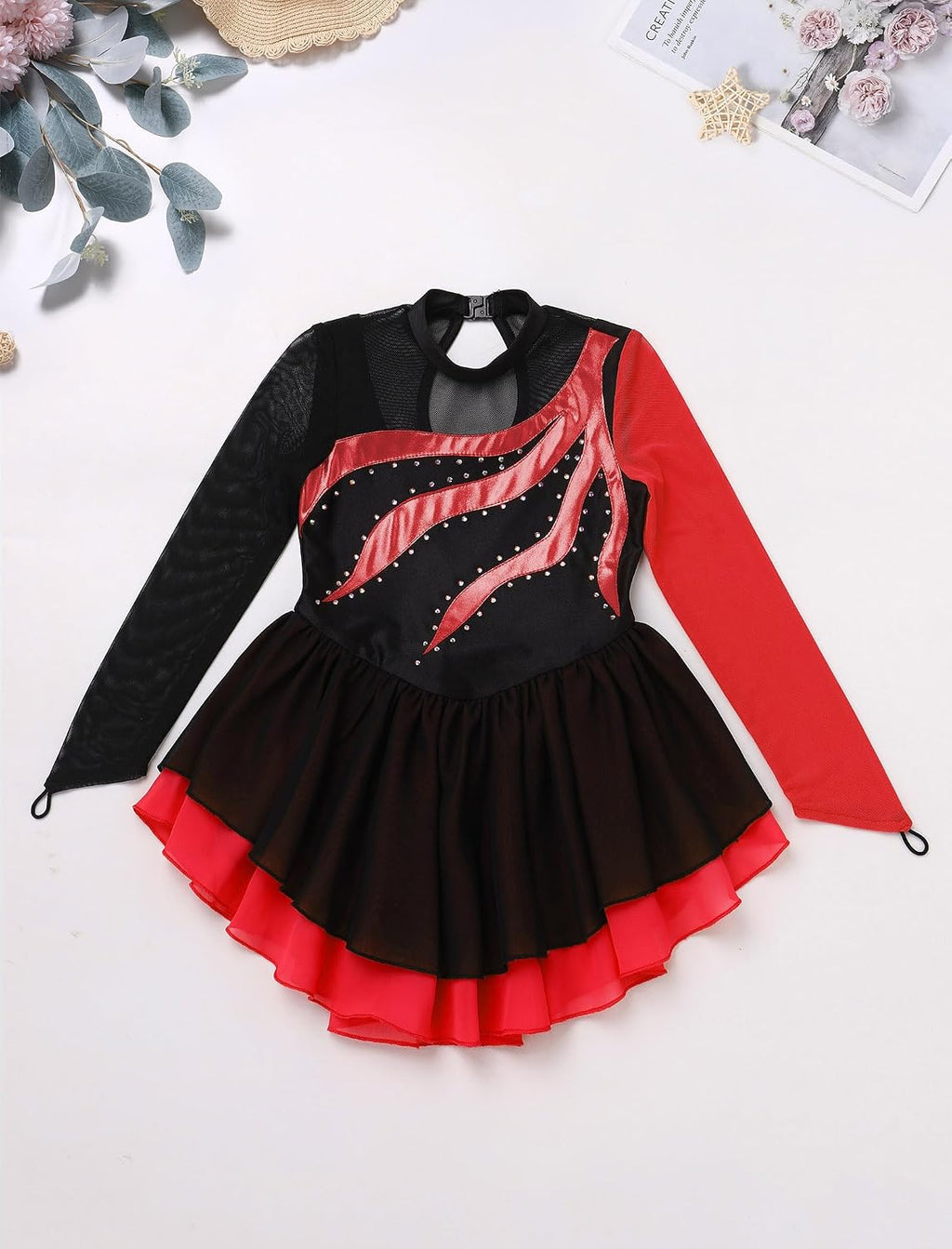 ODASDO Vestido de patinaje sobre hielo artístico para niñas y niños...