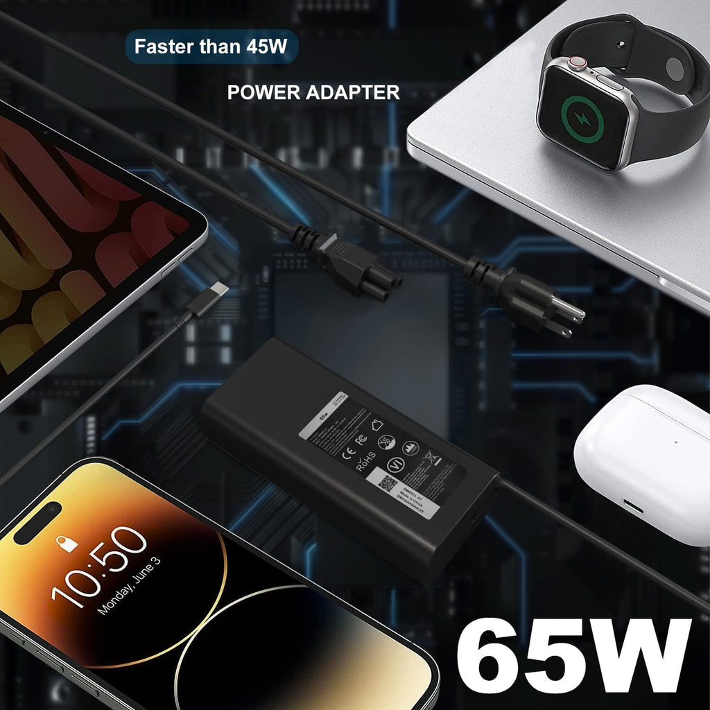 Cargador de portátil USB C tipo C de 65 W compatible con Dell Latit...