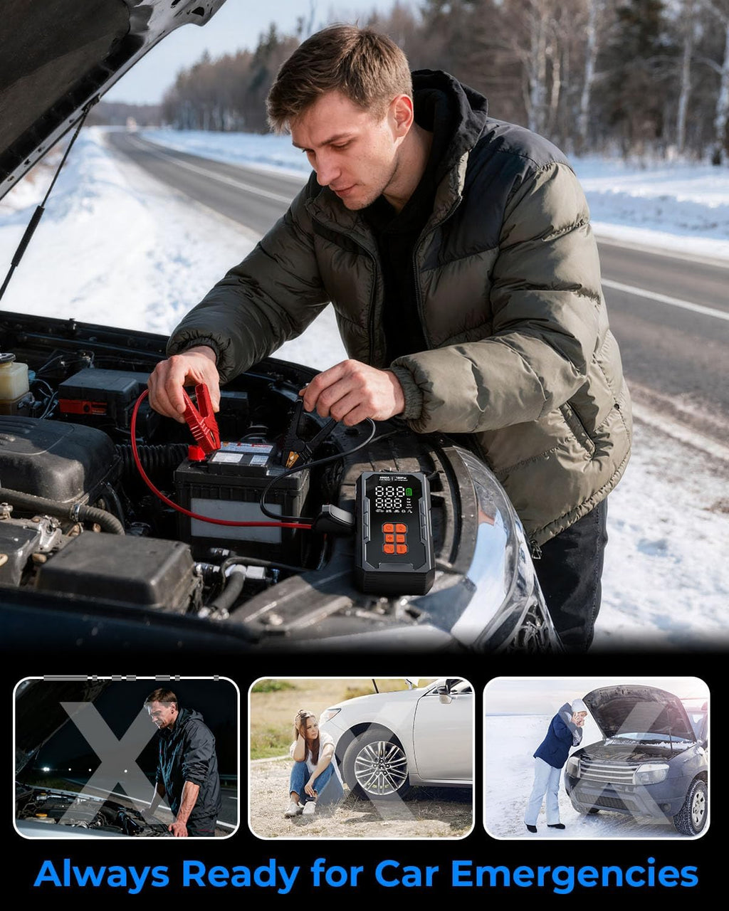 Arrancador de salto con compresor de aire, batería de coche de 12 V...
