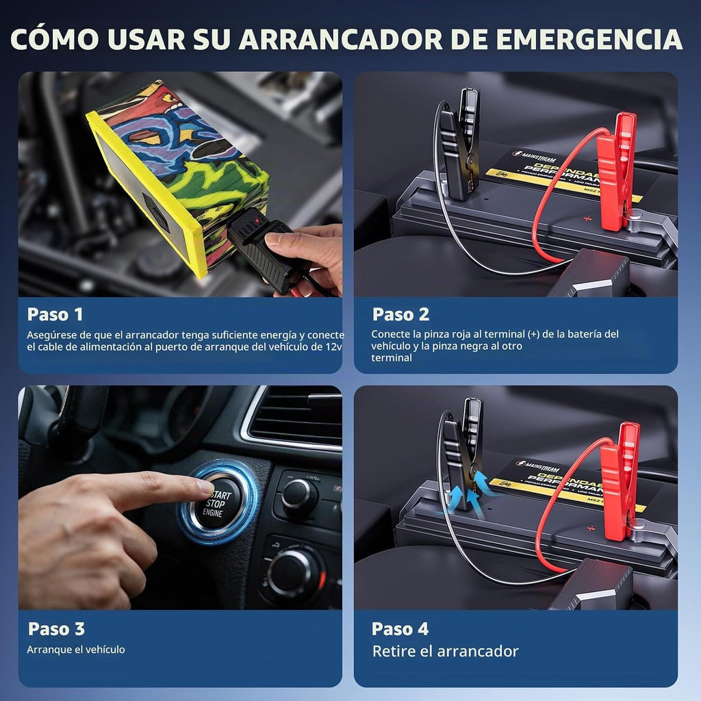 Arrancador portátil de batería de coche con compresor de aire, paqu...