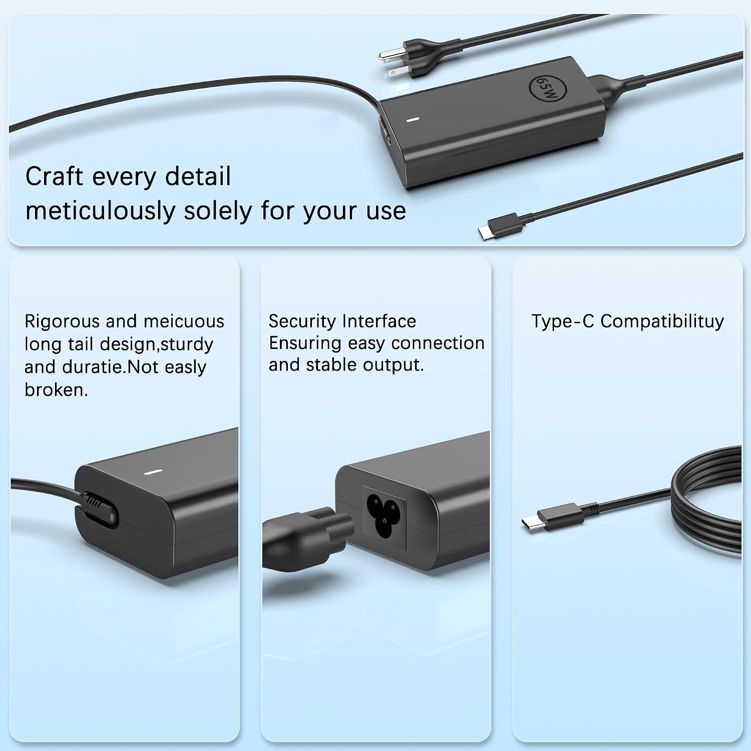 GEYUTOTE Cargador de portátil USB C de 65W 60W Compatible con carga...