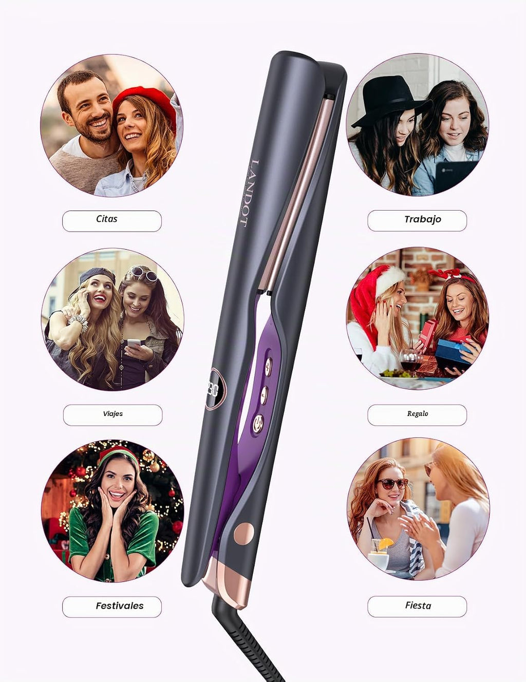 LANDOT Plancha para el cabello y rizador 2 en 1: crea ondas de saló...