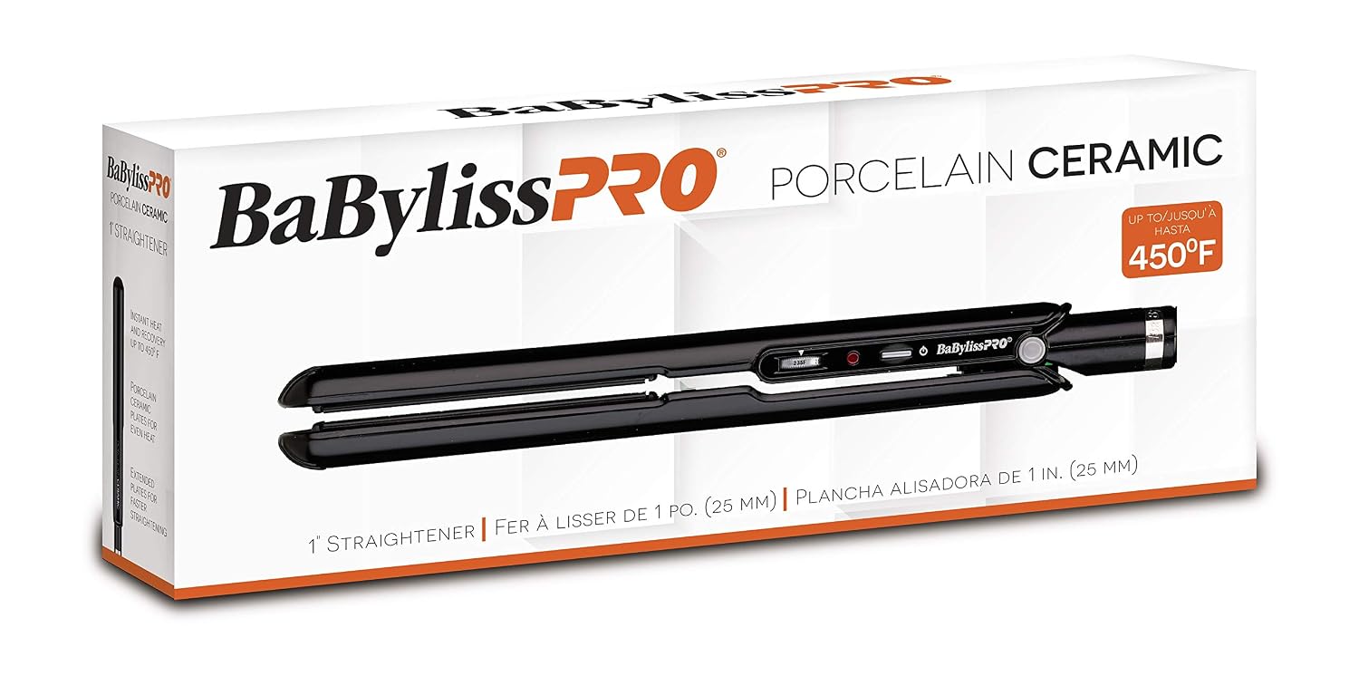 BaBylissPRO Plancha de pelo de porcelana, plancha alisadora de pelo...