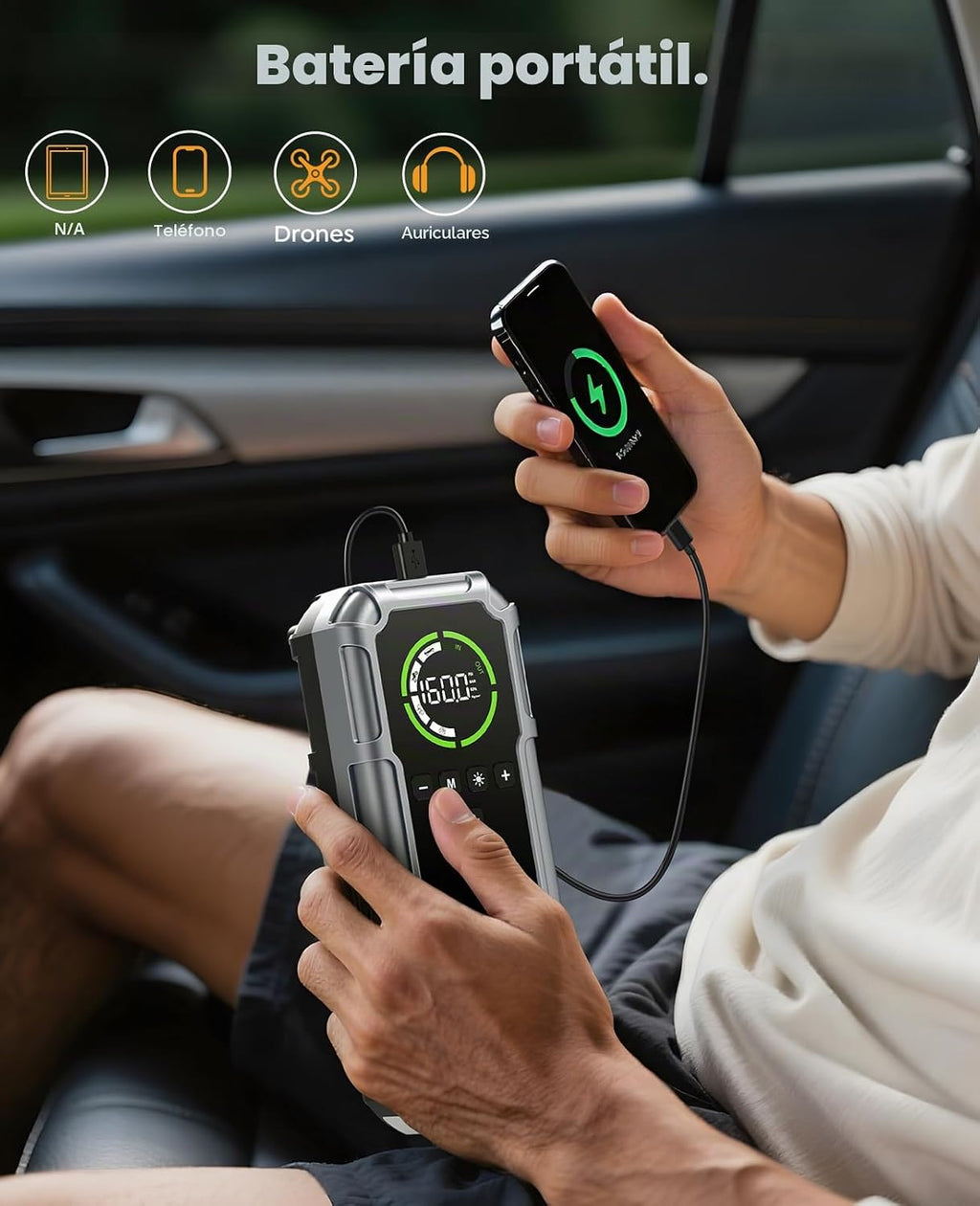 NACKEO Arrancador de batería de coche con compresor de aire 8000A 1...