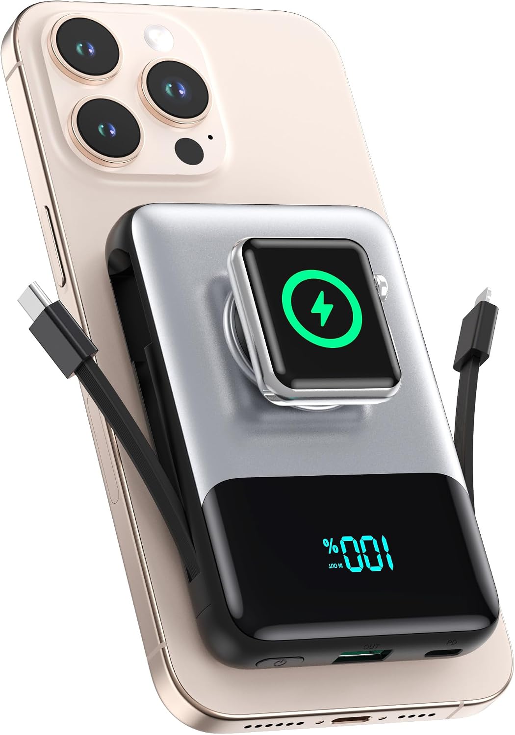 Cargador portátil magnético para iPhone con cable integrado, cargad...