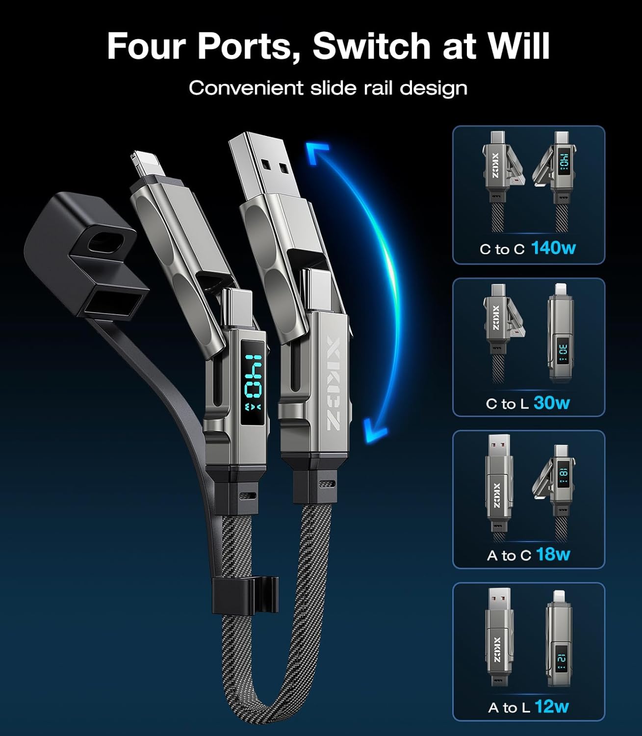 XKCZ Cable corto portátil con pantalla LED