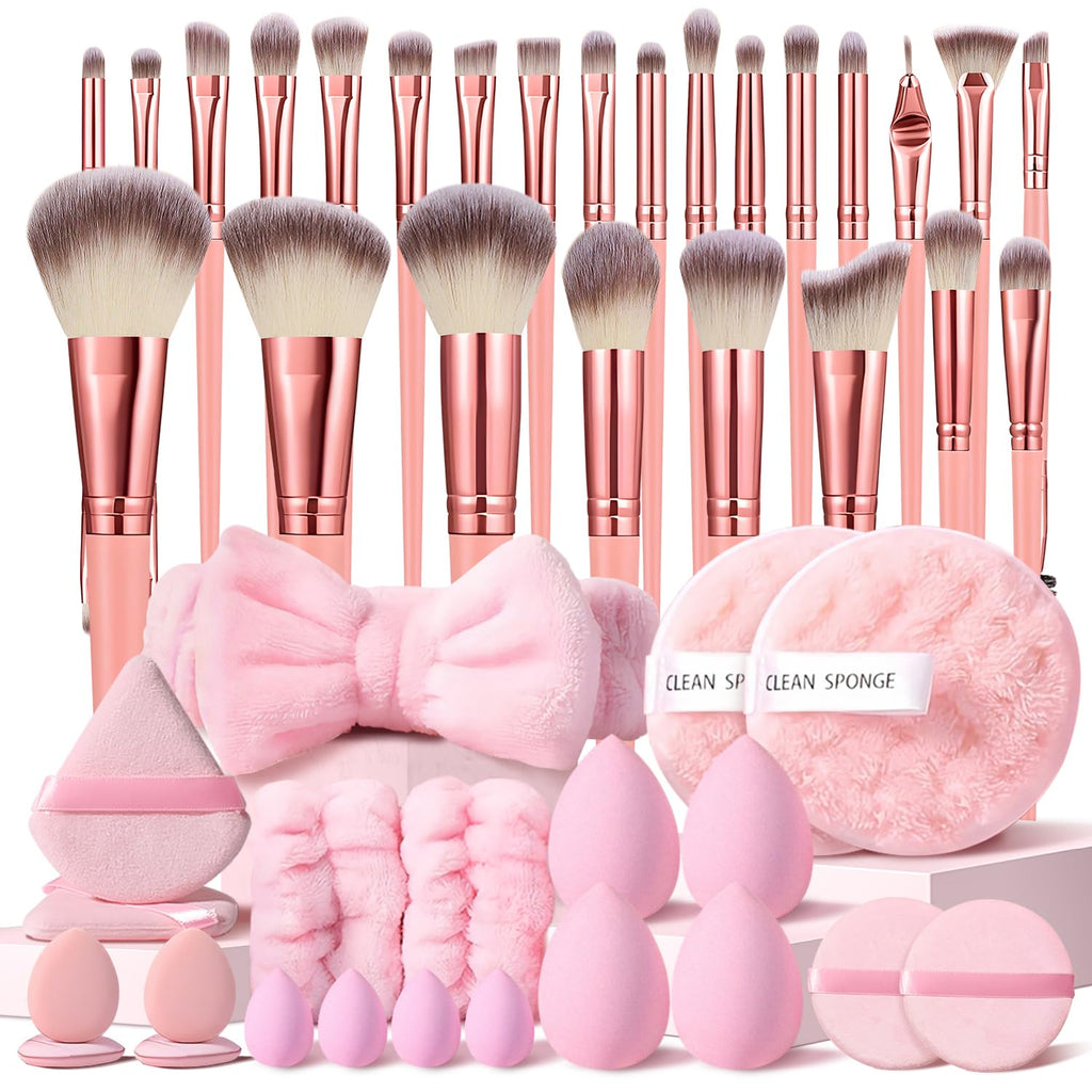 HGHDBT Juego de 46 brochas de maquillaje rosa, kit de maquillaje pr...