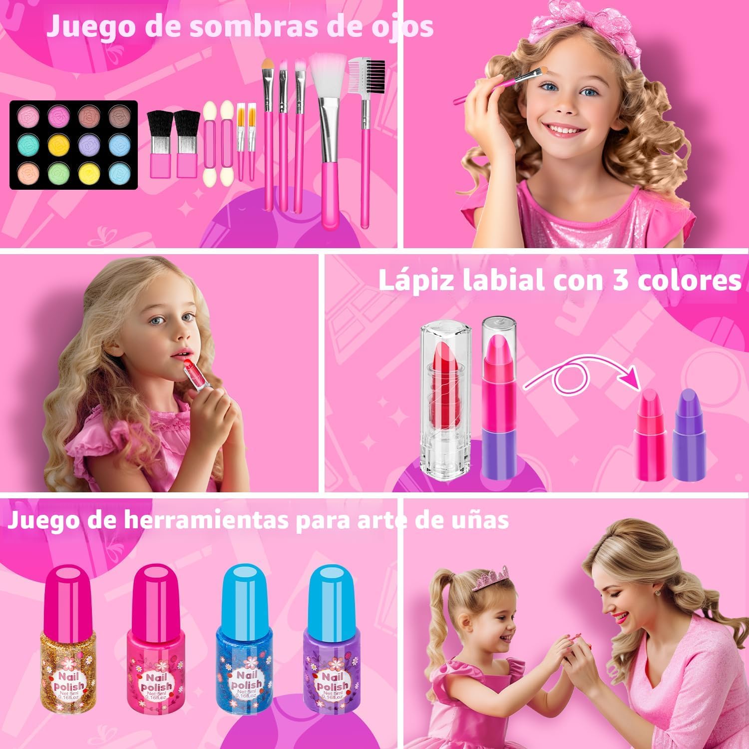 Hollyhi Kit de maquillaje de 58 piezas para niña, juguetes de princ...