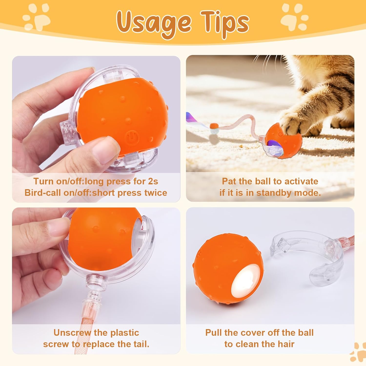 Pelota de juguete interactiva automática para gatos con gorjeo, 2 c...