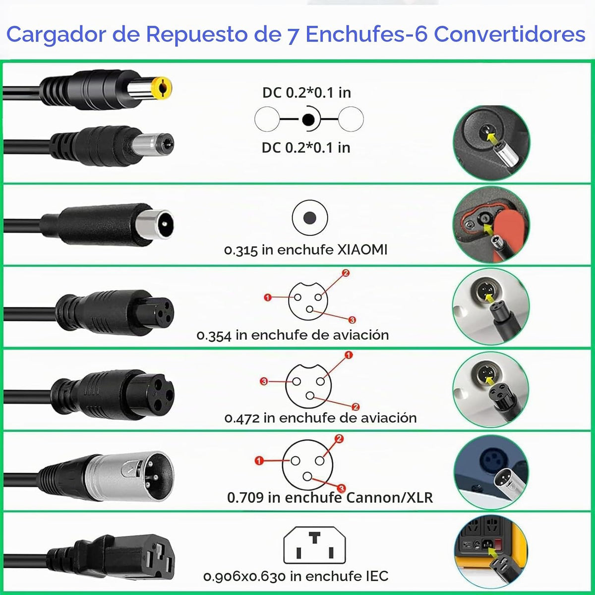(7 enchufes) Cargador rápido de 54.6V 2A para Scooter Rad Power\/Le...