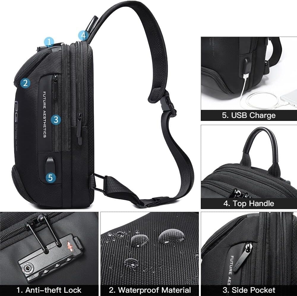 BANGE Mochila antirrobo con cerradura, bandolera para hombre, mochi...