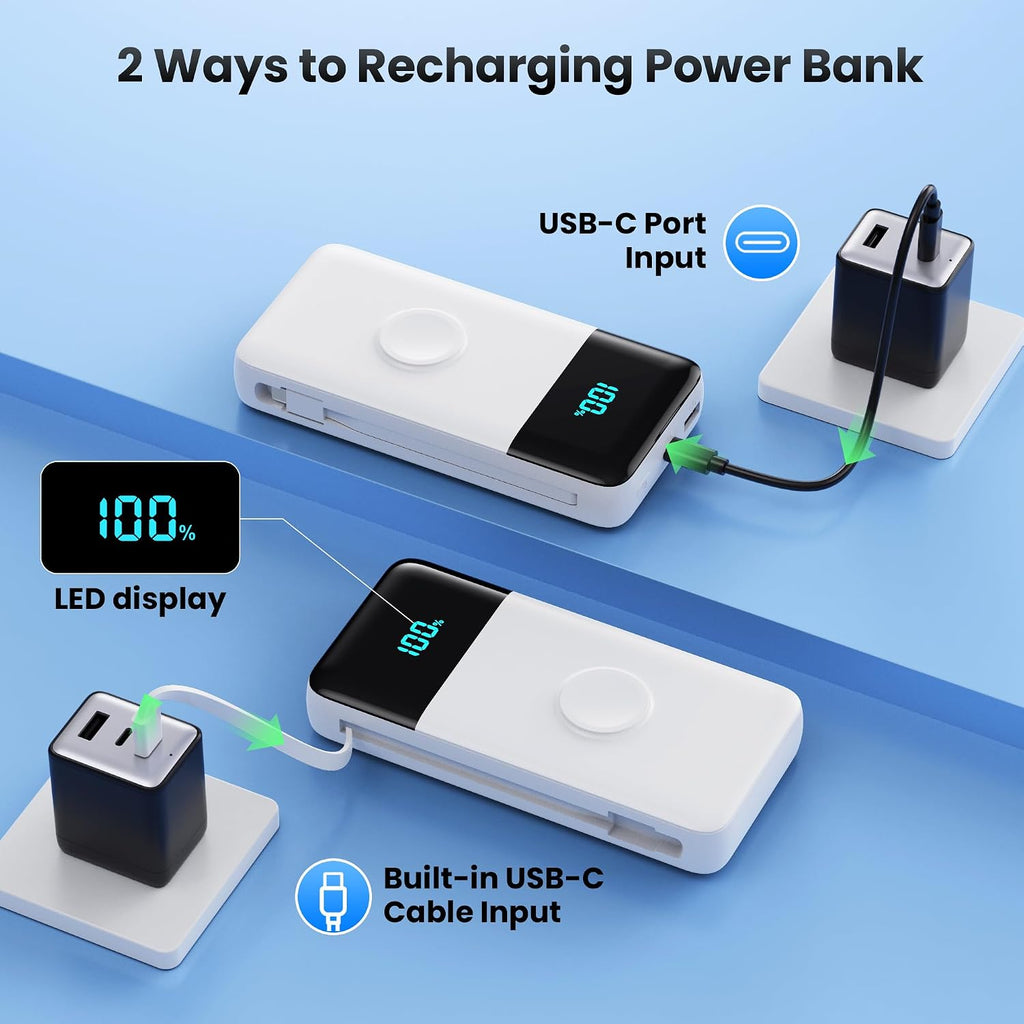 Banco de Energía Cargador Portátil 40800mAh con 3 Cables Integrados...