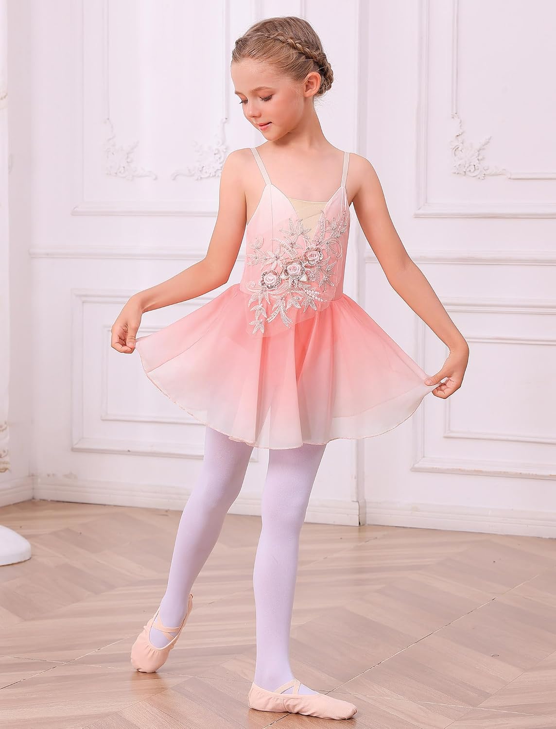 Vestido de patinaje artístico sobre hielo para niñas, lentejuelas b...