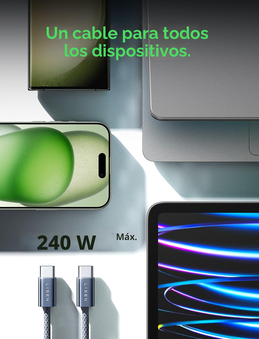 LISEN para Apple iPad Cargador de Carga Rápida 240W Cable USB C par...