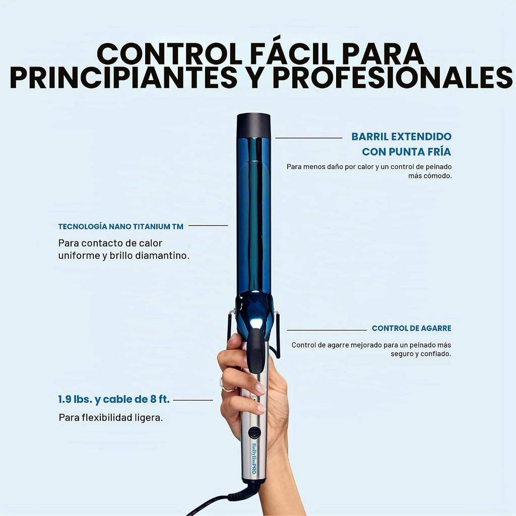 BabylissPRO Rizador profesional Nano Titanium con barril extendido\...