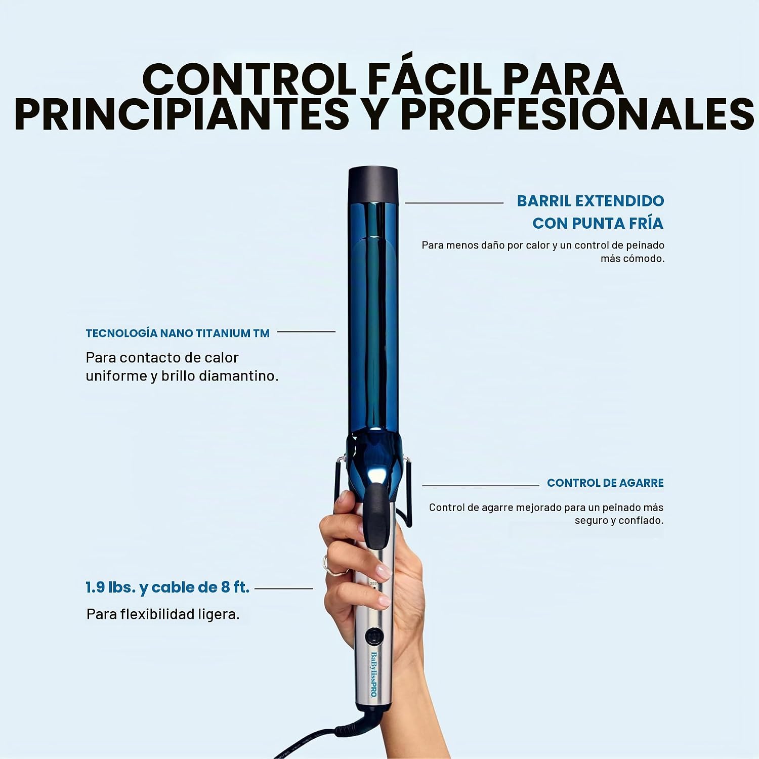 BabylissPRO Rizador profesional Nano Titanium con barril extendido\...