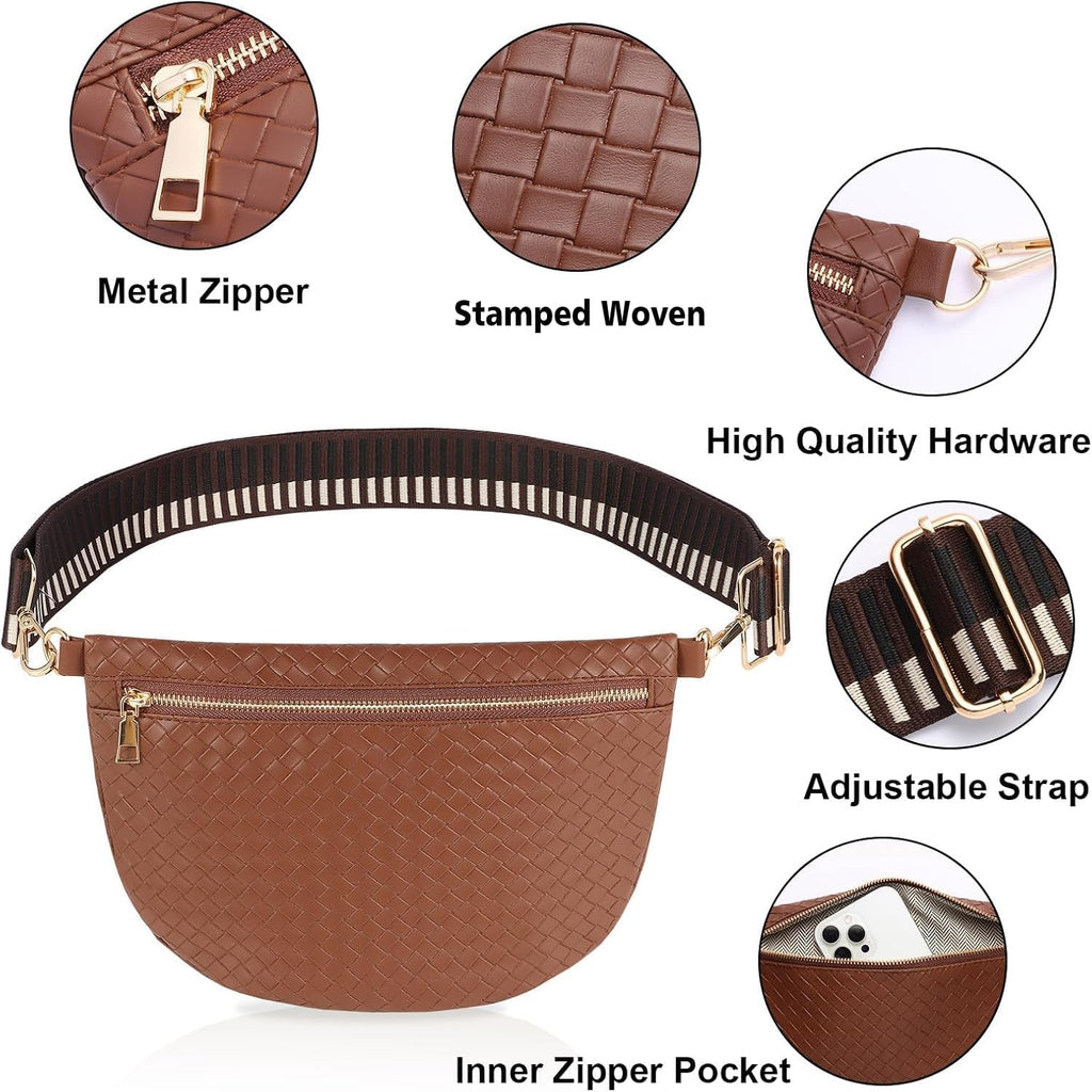 Bolsos cruzados tejidos para mujer, cinturón de cuero, riñonera, ca...