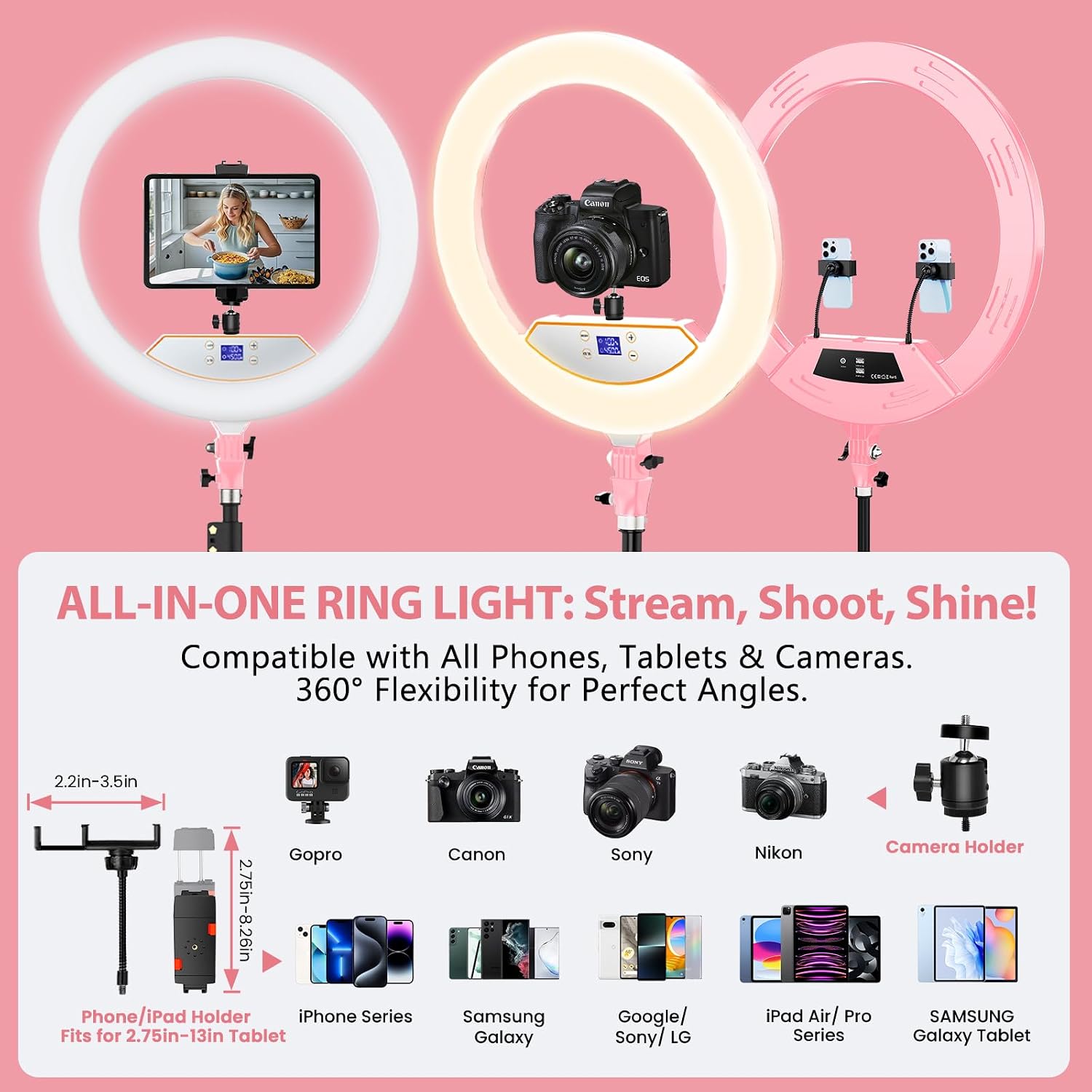 Kit de Luz de Anillo con Soporte de 22 Pulgadas: Luz de Anillo Prof...