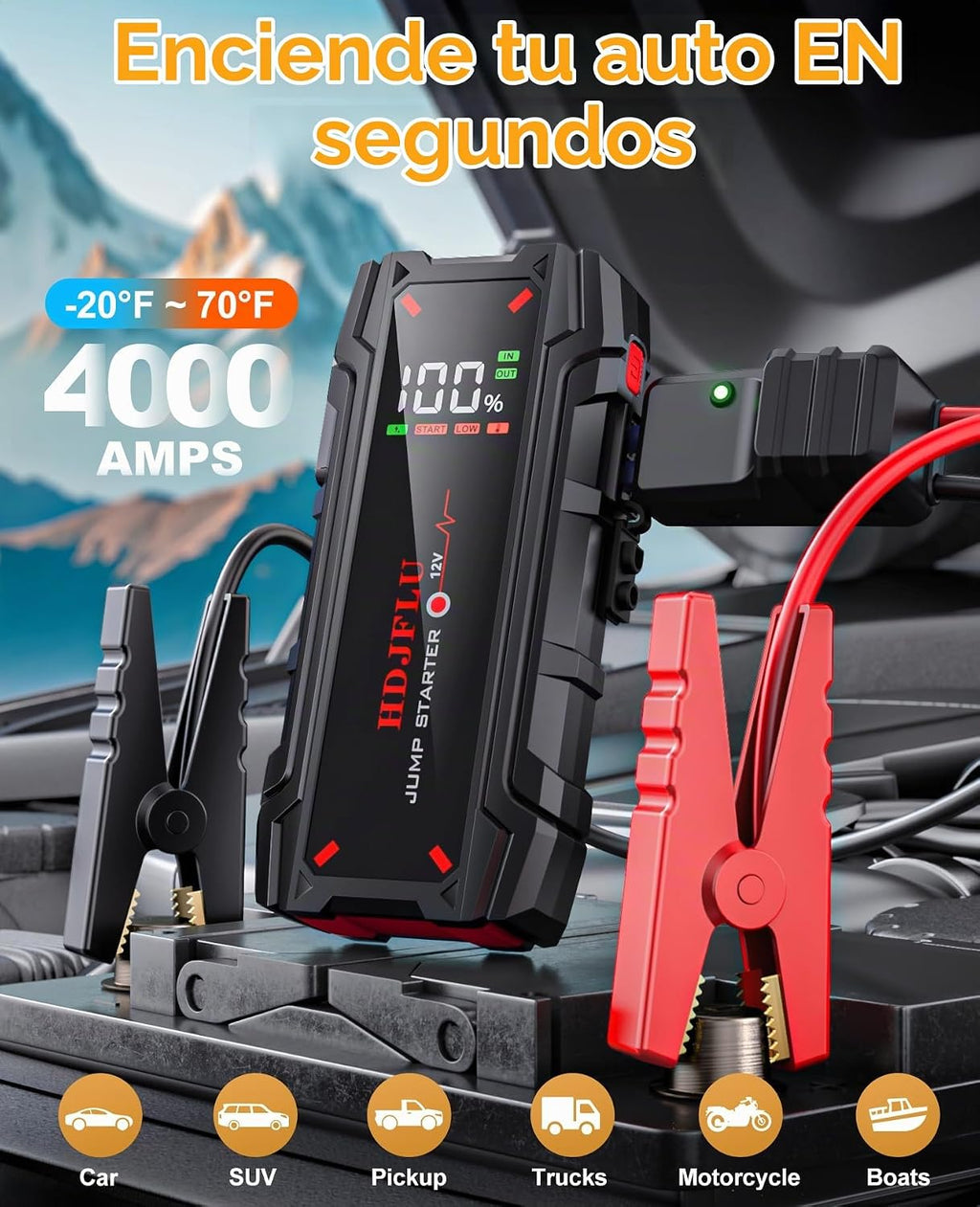 Arrancador de coche portátil de 4000A, arrancador de batería para m...