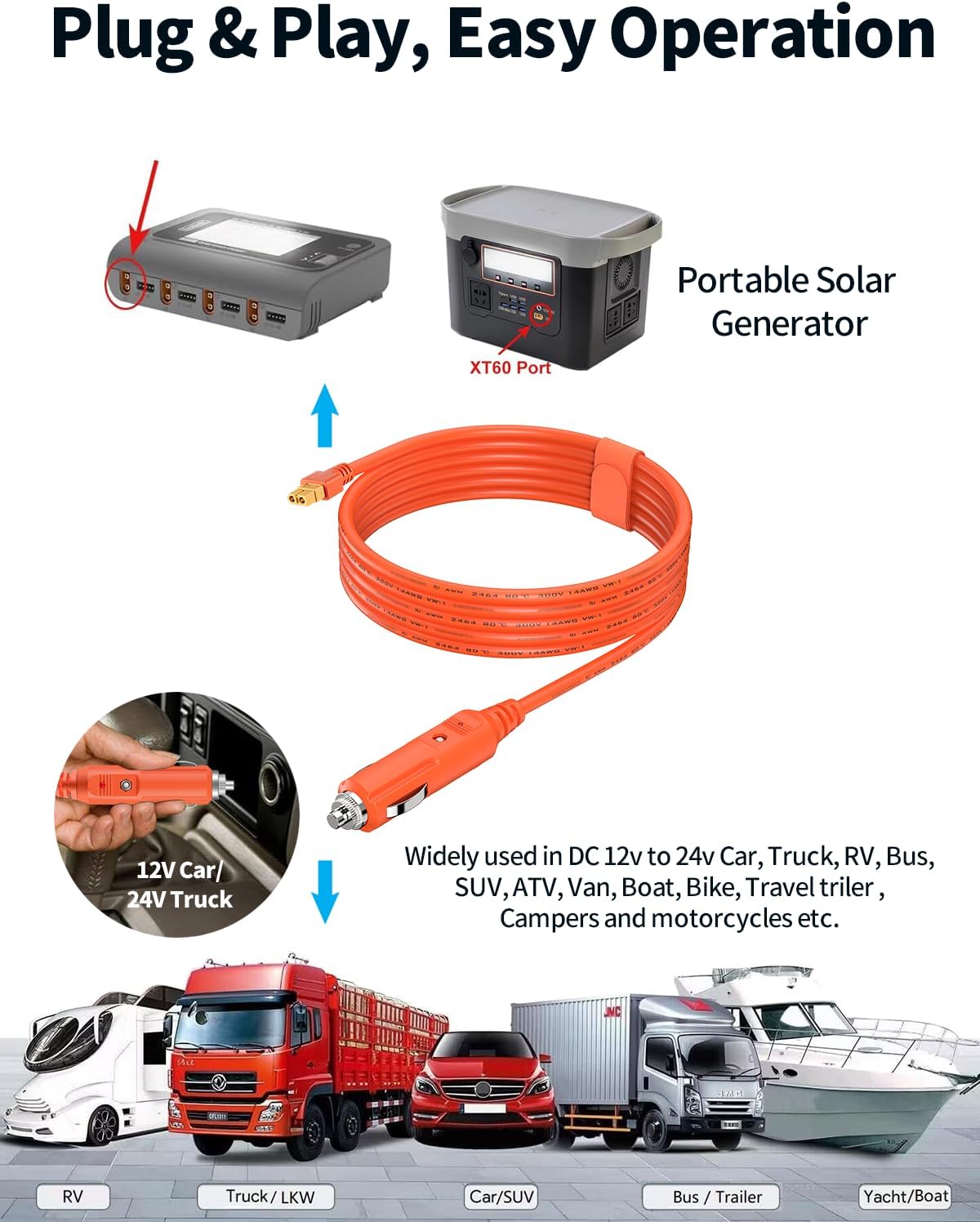 Cable de extensión de cargador de coche con conector XT60, cable de...