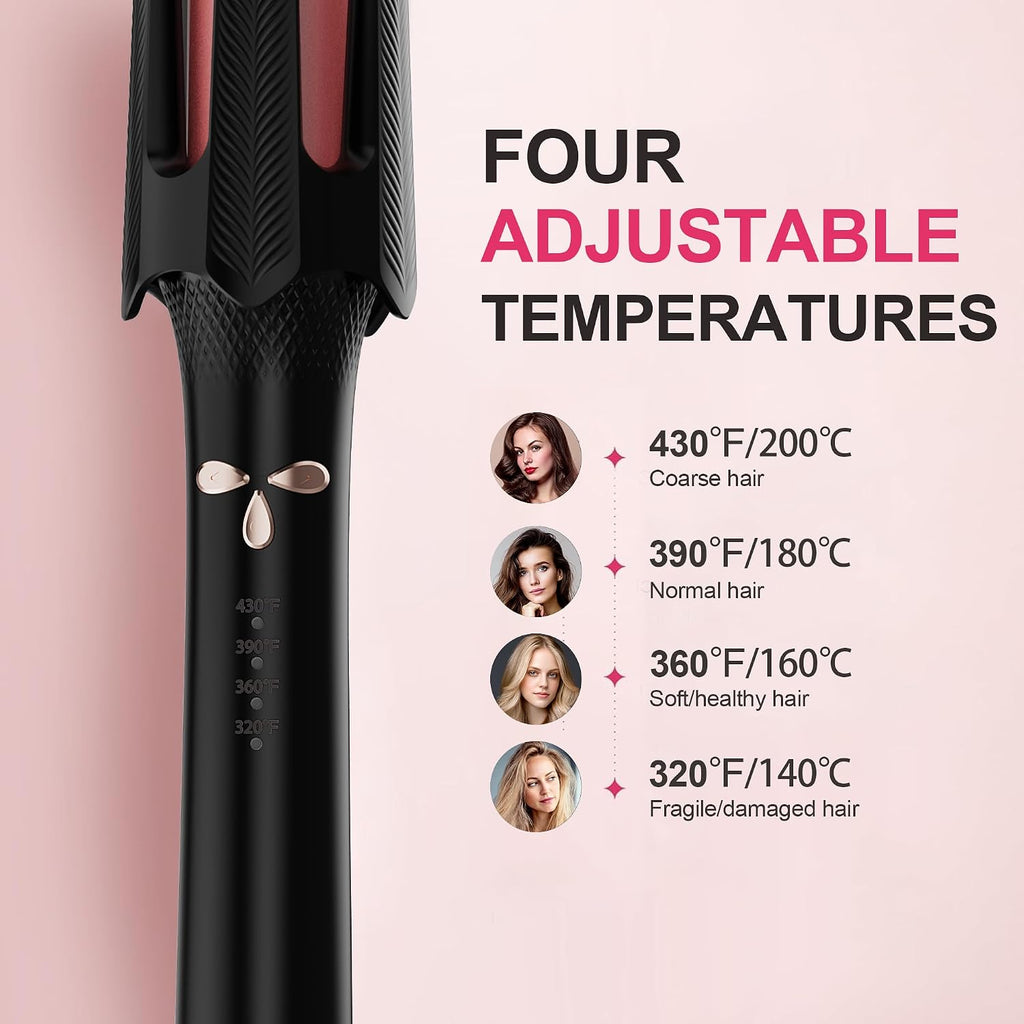 Rizador de pelo giratorio automático, 4 ajustes de temperatura y te...