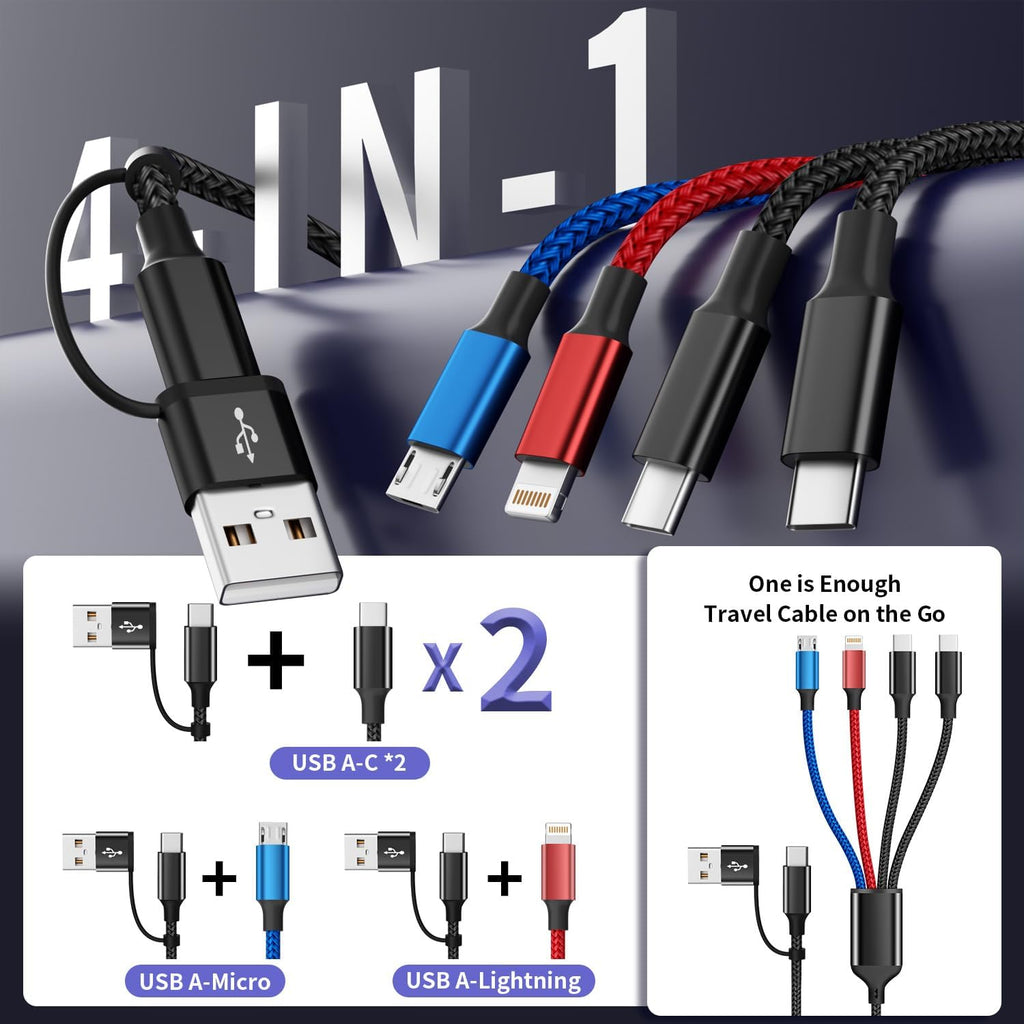 Paquete de 2 cables de carga de viaje 4 en 2 con puertos dobles tip...