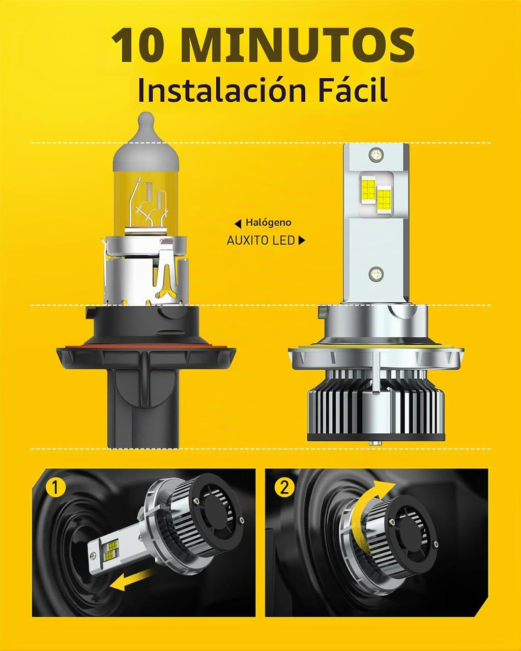 AUXITO Bombilla H13, 800% más brillante, 120 W, 30000 lm, 6500 K bl...