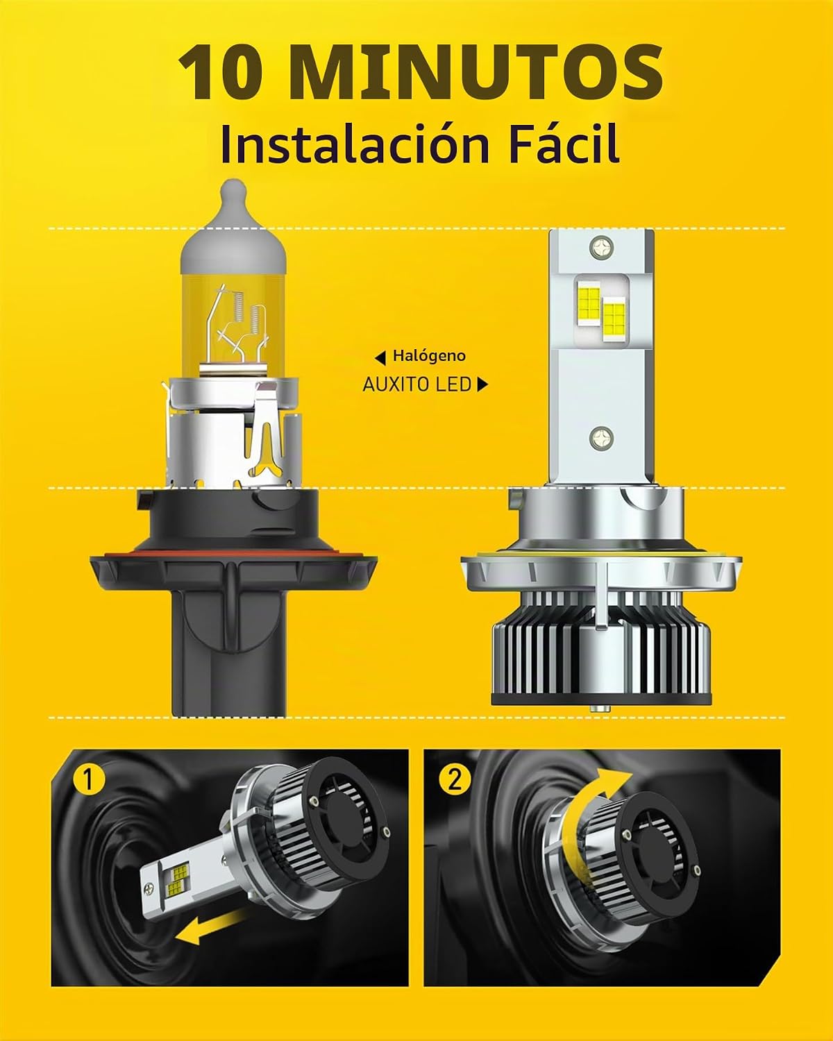 AUXITO Bombilla H13, 800% más brillante, 120 W, 30000 lm, 6500 K bl...