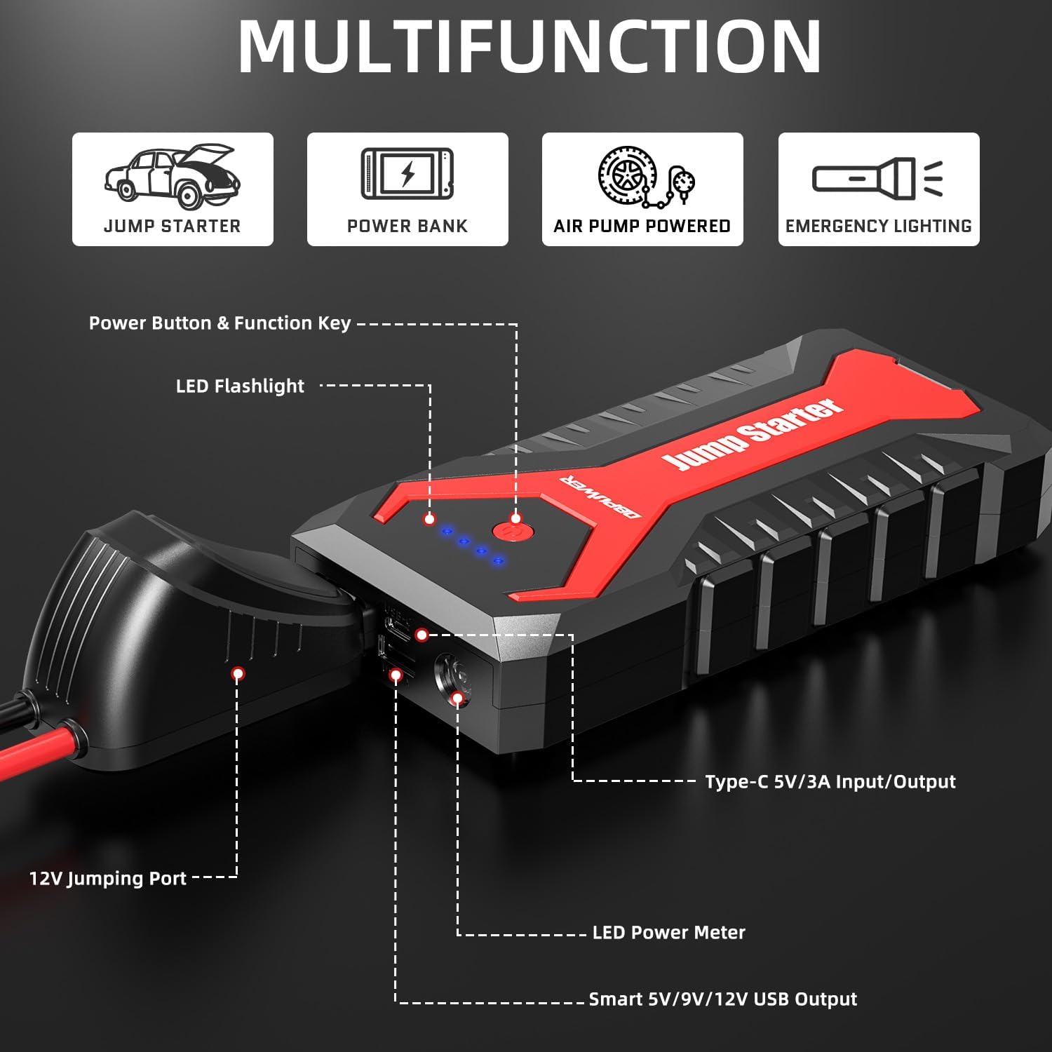 DBPOWER Arrancador portátil para coche de 5000A\/80.66Wh, para moto...