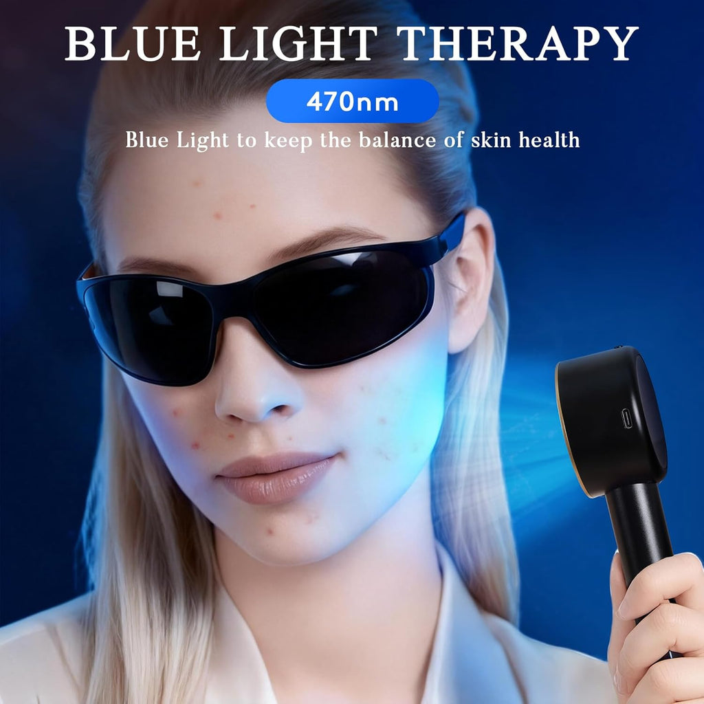 UTK Dispositivo de terapia de luz azul y roja de mano con 4 longitu...