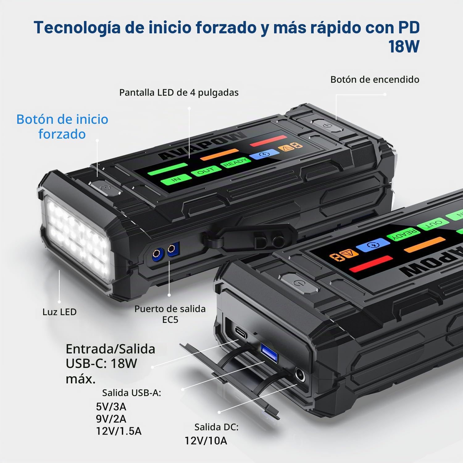 AVAPOW TJ18 5000A Batería Arrancador Portátil con Pantalla HD de 4&...