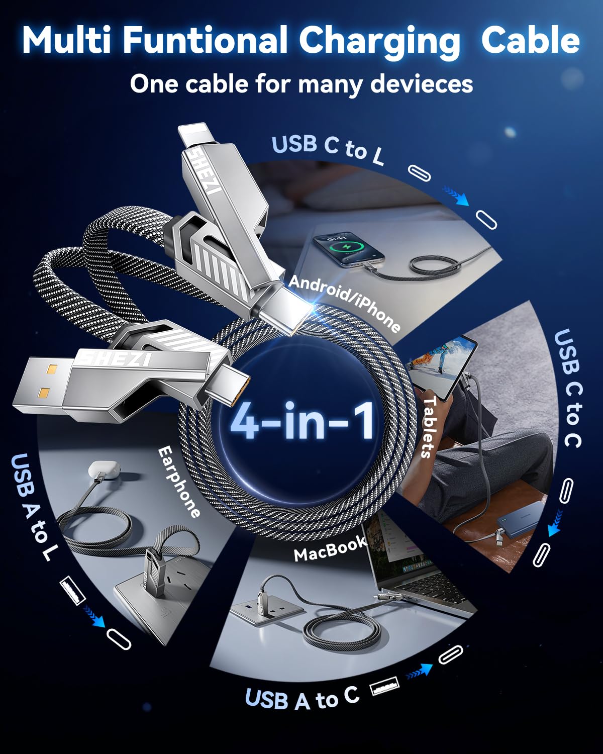[Uno es suficiente] Compatible con cable USB C a Lightning 4 en 1,...