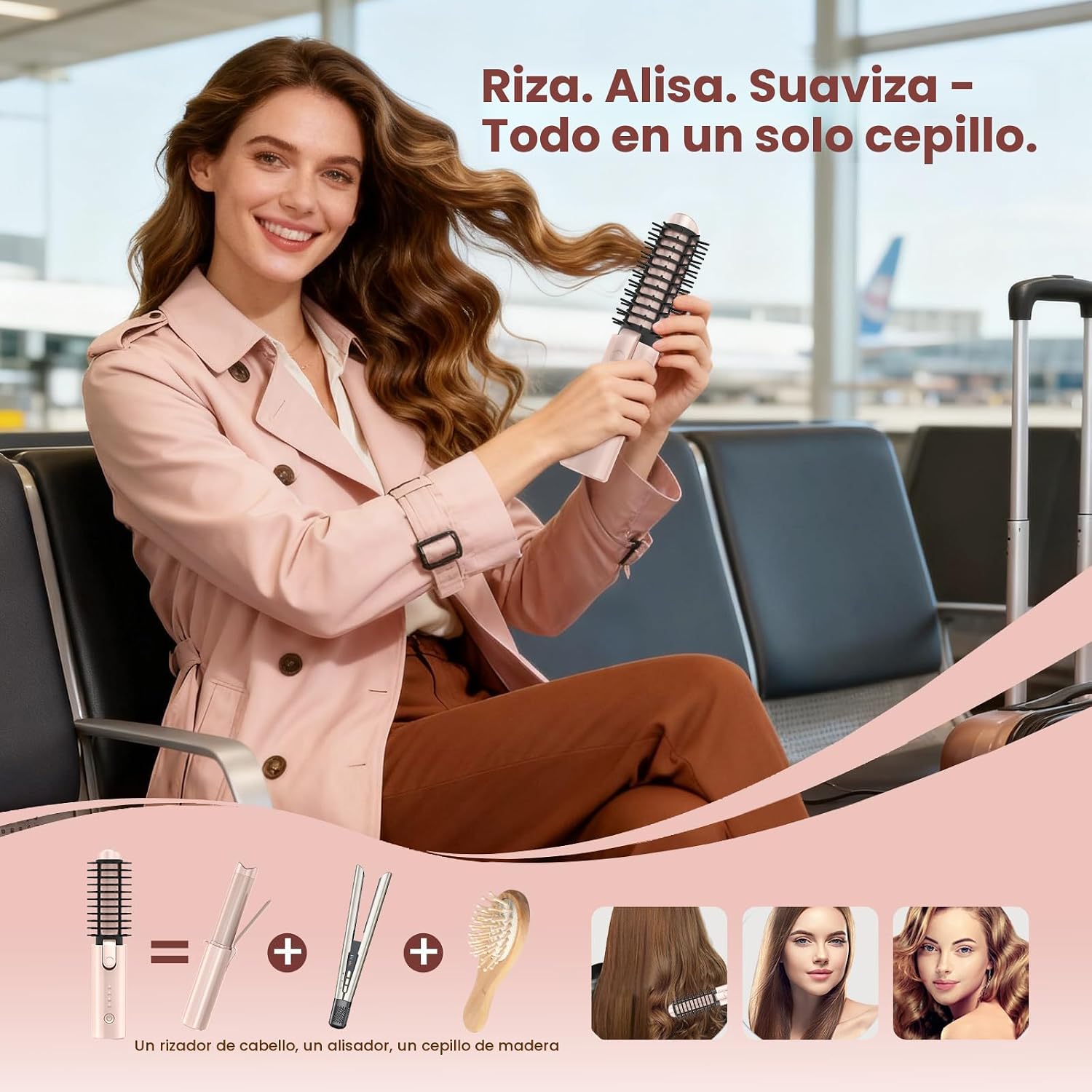 Youbella Cepillo Rizador de Pelo Inalámbrico, Rizador de Pelo Portá...