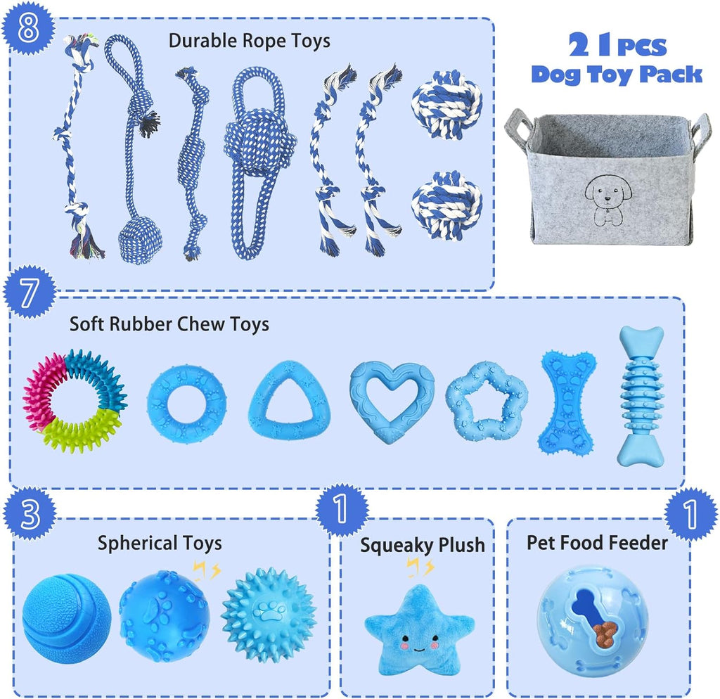 MRSOHRET 21 Piezas Juguetes Masticables para Cachorros - Serie Azul...