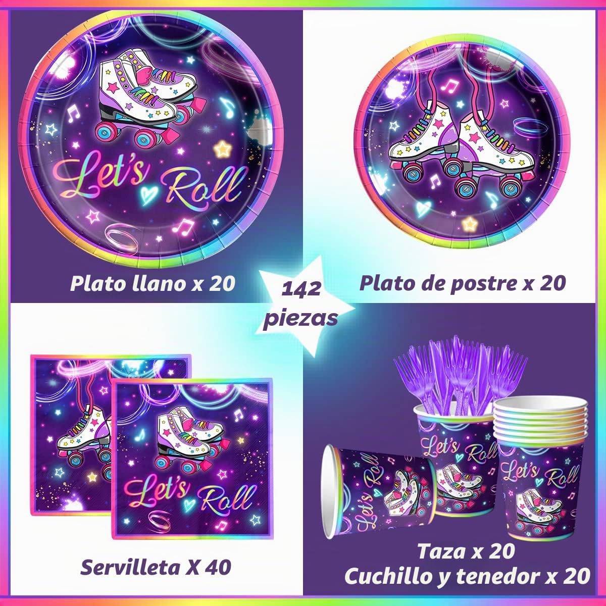 Suministros para fiesta de patinaje en línea, juego de vajilla para...