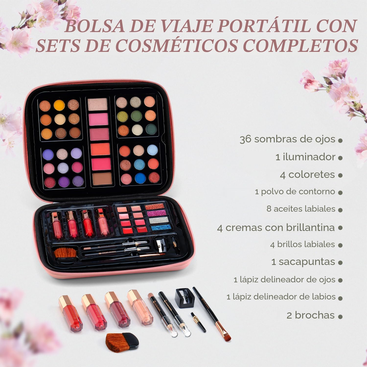 Color Nymph Maquillaje para adolescentes con bolso rosa reutilizabl...