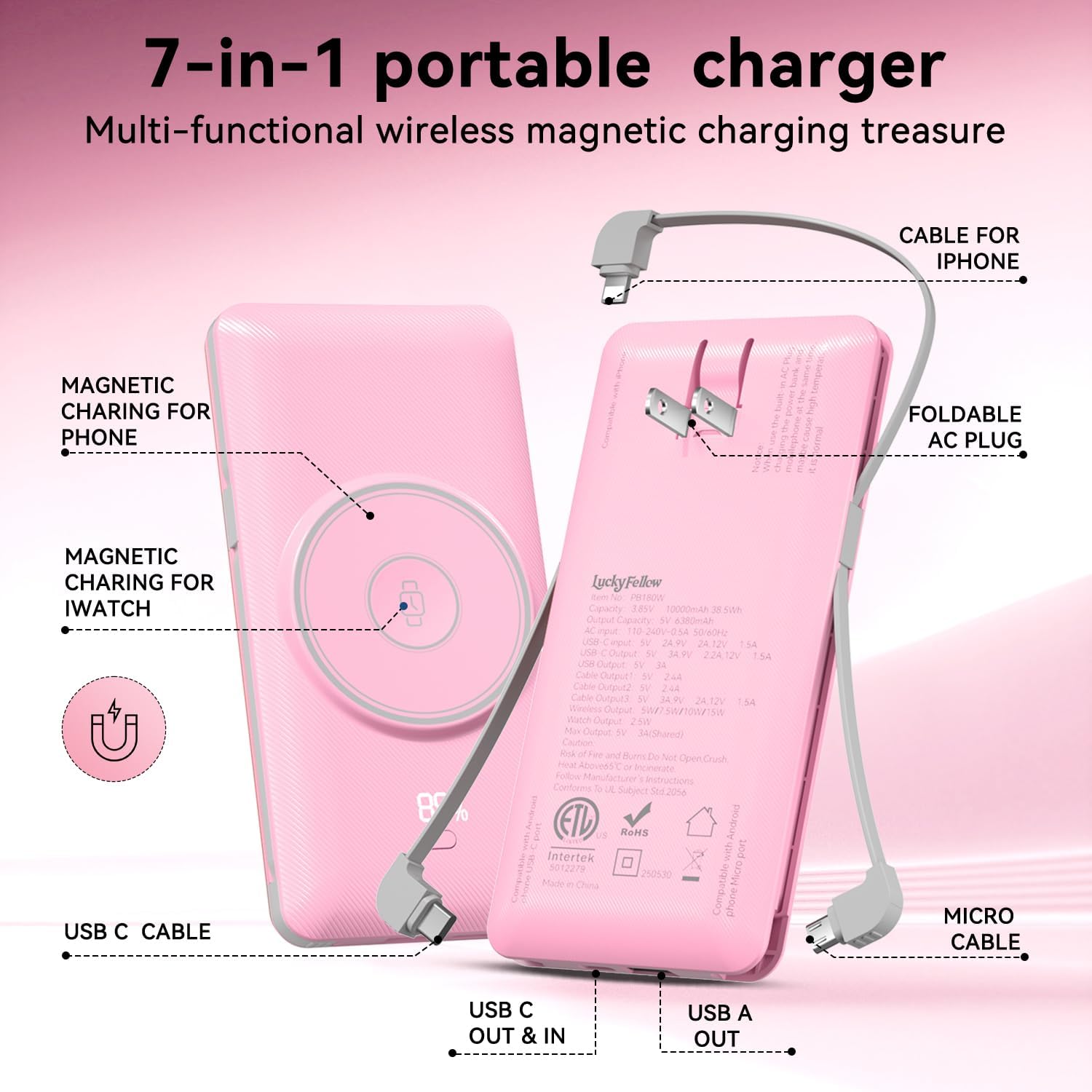 Cargador Portátil Magnético de 10000mAh para iWatch e iPhone, Banco...