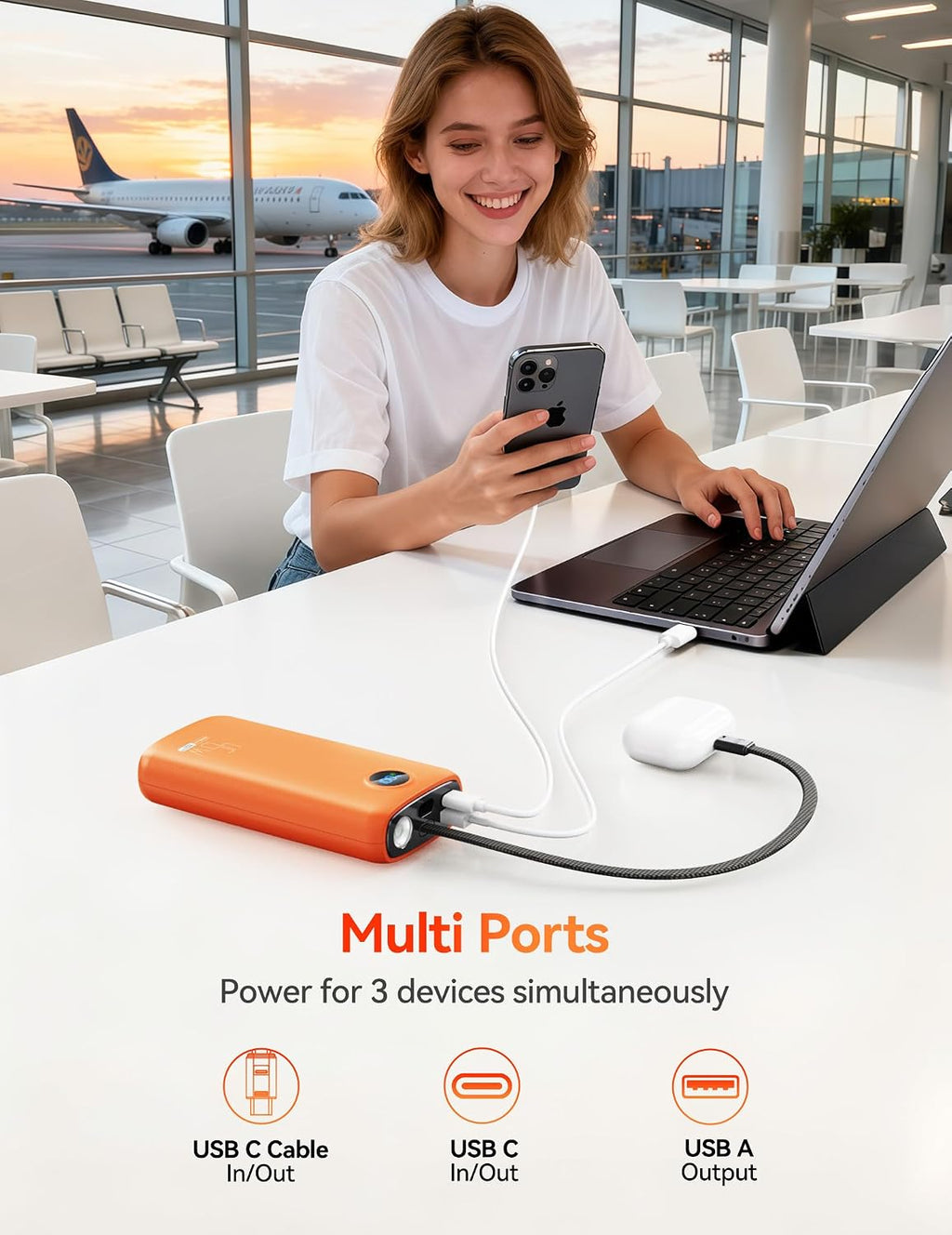 Cargador portátil, batería portátil de 45 W, 20000 mAh, con cable U...