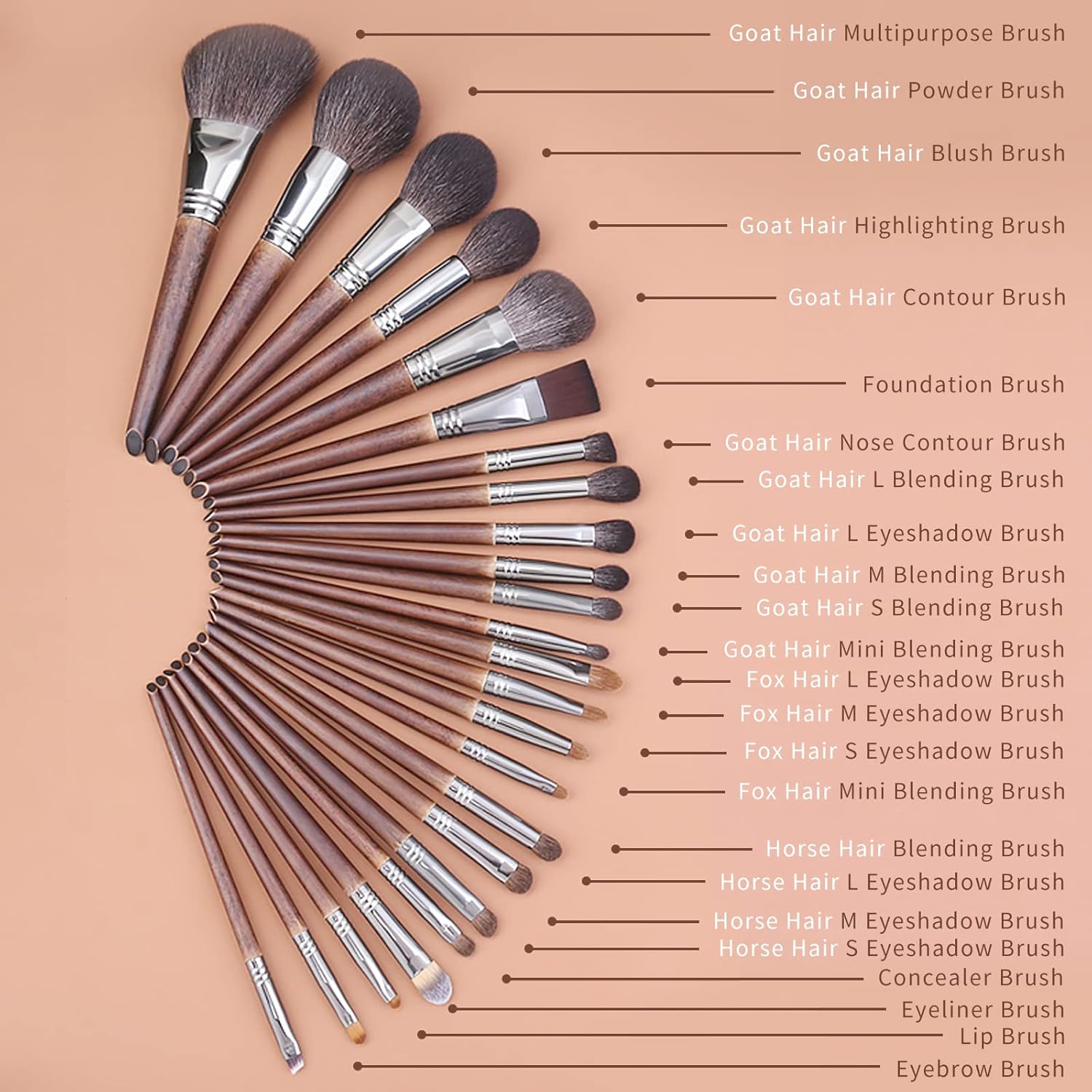 ENZO KEN Juego de brochas de maquillaje de pelo de cabra natural de...