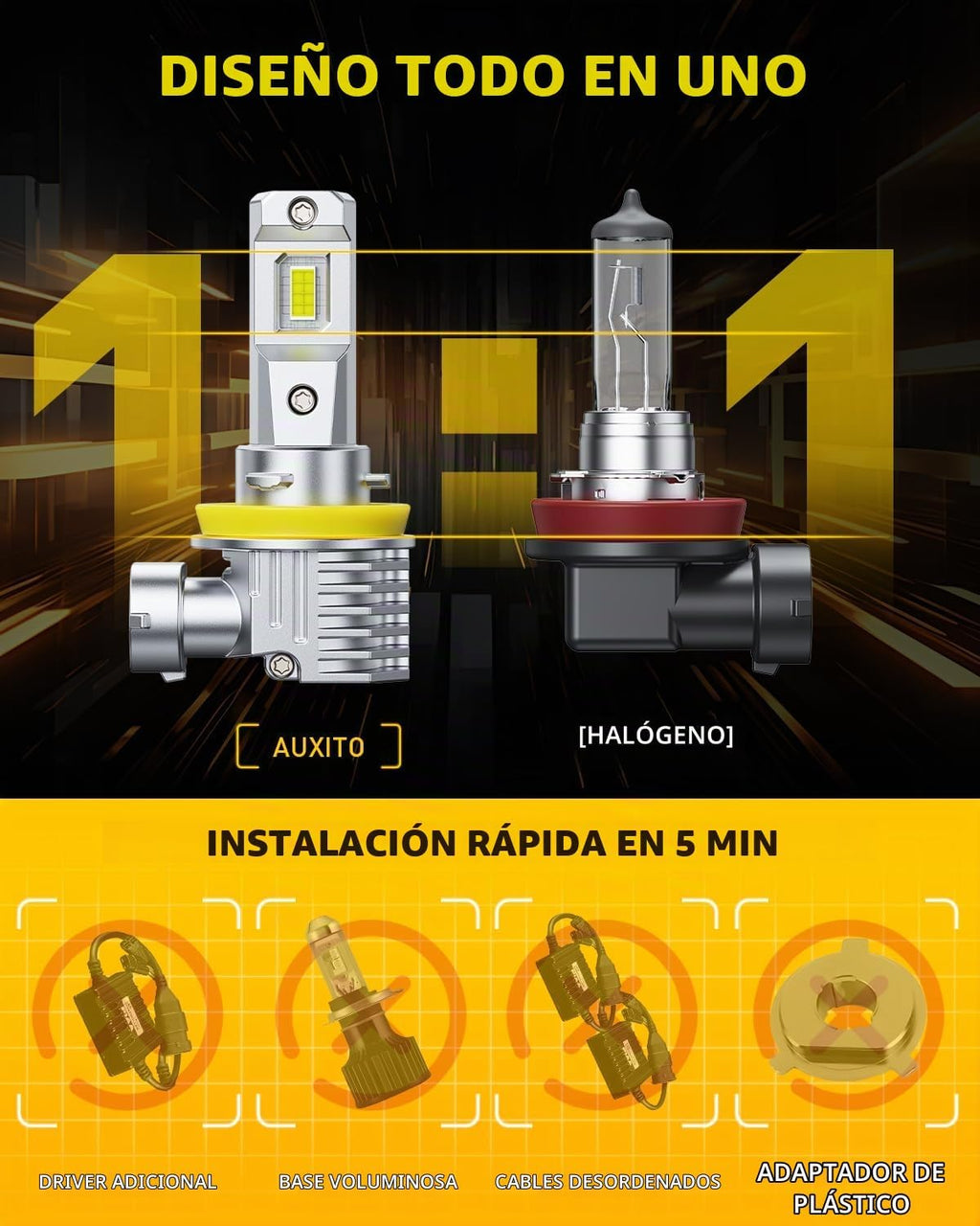 AUXITO Combo de bombillas 9005 h11, kit de conversión de iluminació...