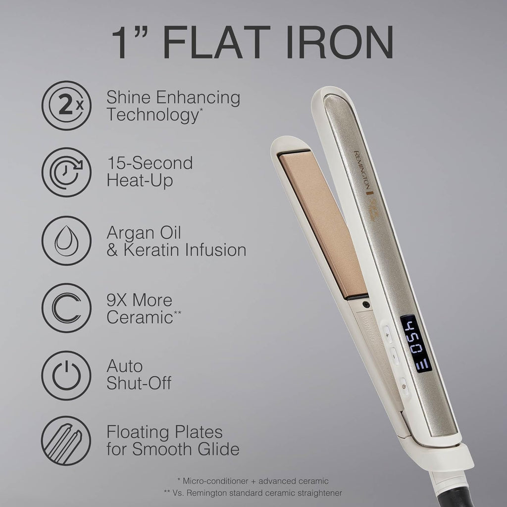 Remington Shine Therapy - Plancha alisadora de pelo de 1 pulgada, p...