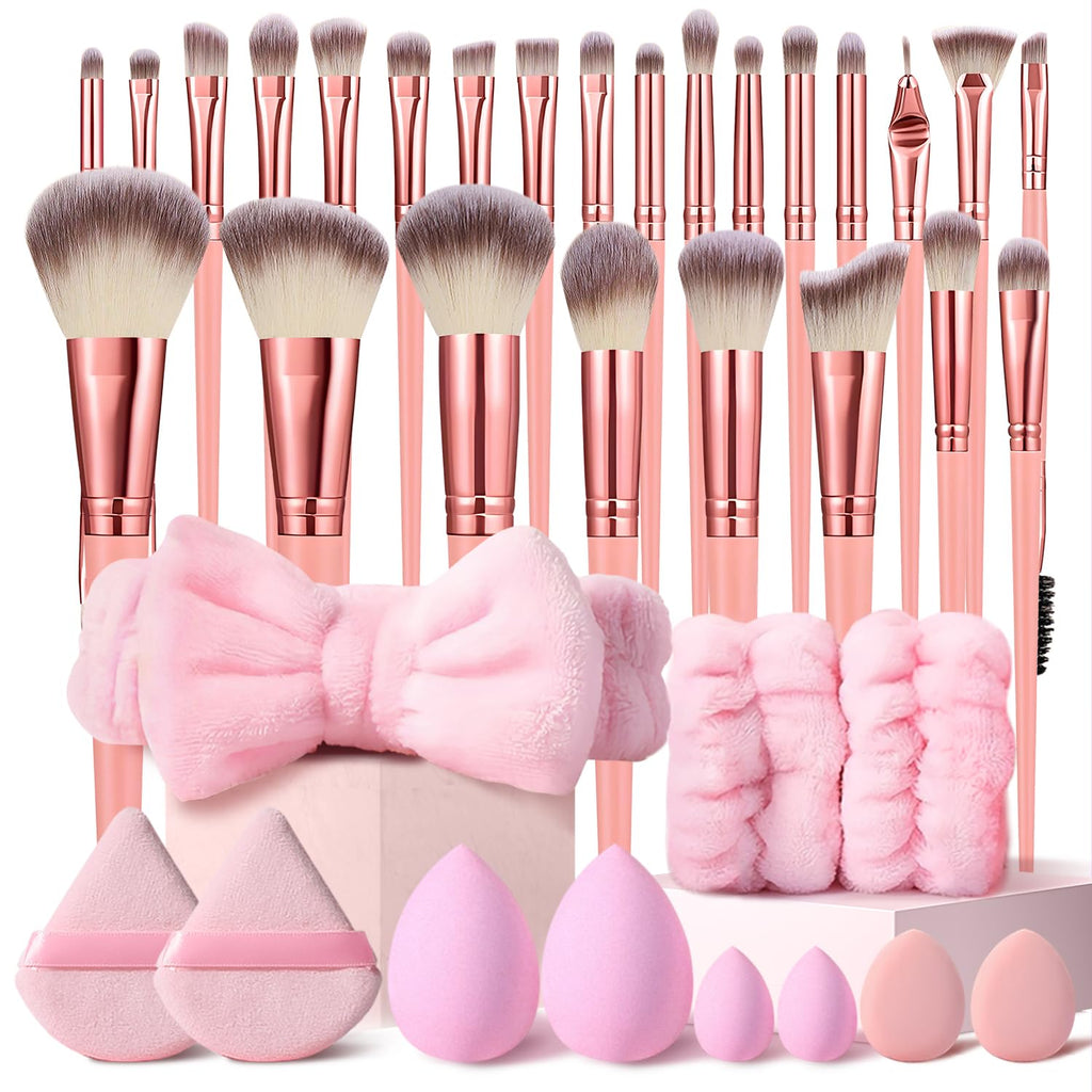 HGHDBT Juego de 36 brochas de maquillaje rosa, kit de maquillaje pr...
