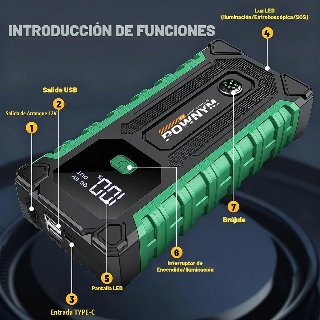 Pownym Arrancador portátil de 6000 A, batería de coche de 12 V con...