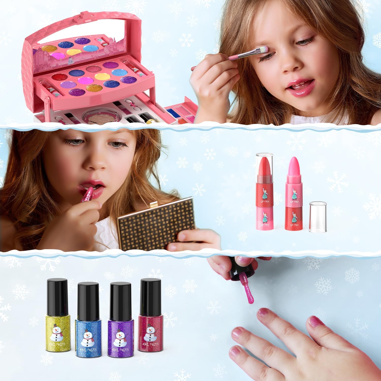 Perryhome Juego de maquillaje para niñas de 56 piezas, lavable, cos...